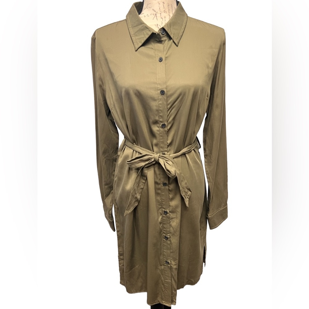 LINE Anel NWT Belted Roll Ip Sleeve Shirt Dress in Fatigue Size L